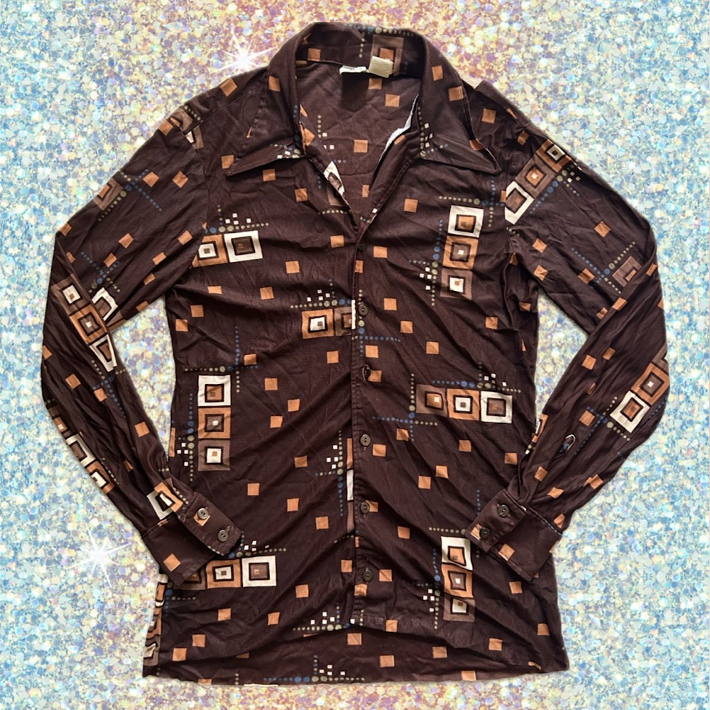 Funky Brown Button-Up Long-Sleeve